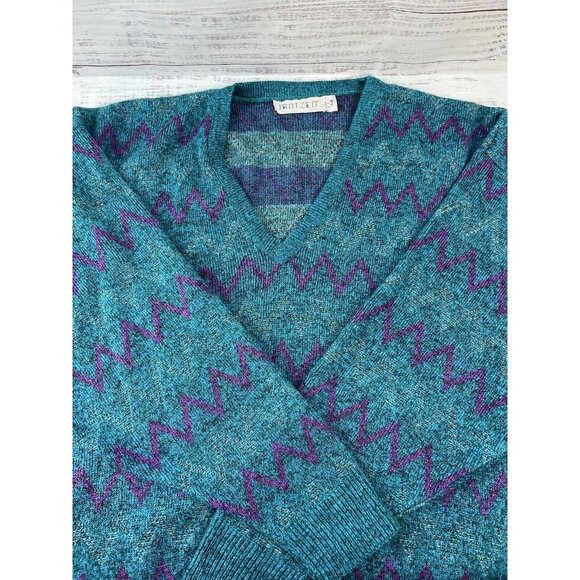 Vintage Knitted Geometric abstract patterned knit sweater Women's 1XB 90's 80's - Picture 9 of 12